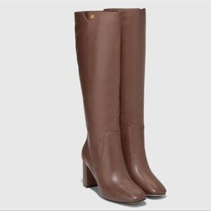 New COLE HAAN Chrystie Square brown tall block heel leather zip boots size 5.5